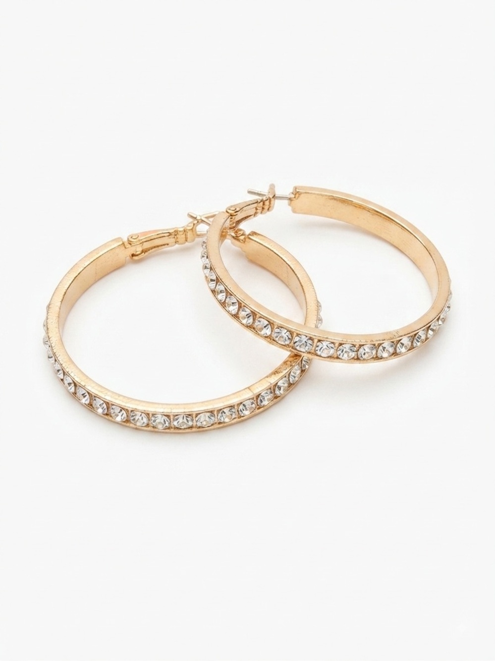 Vintage Gold Crystal-Accented Hoop Earrings